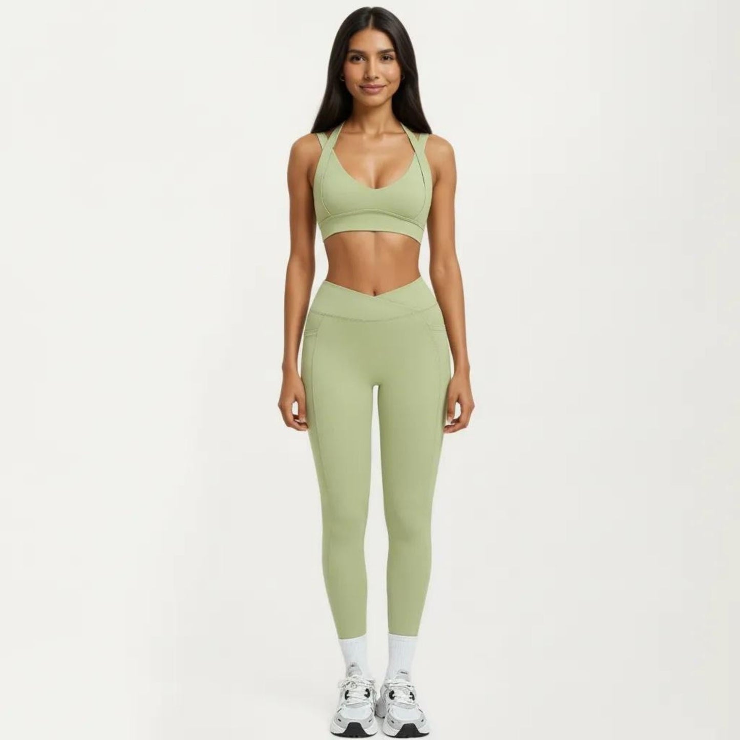 High Waist Crossover Workout Leggings Stretch Athletic Yoga Pants with Side Pocket