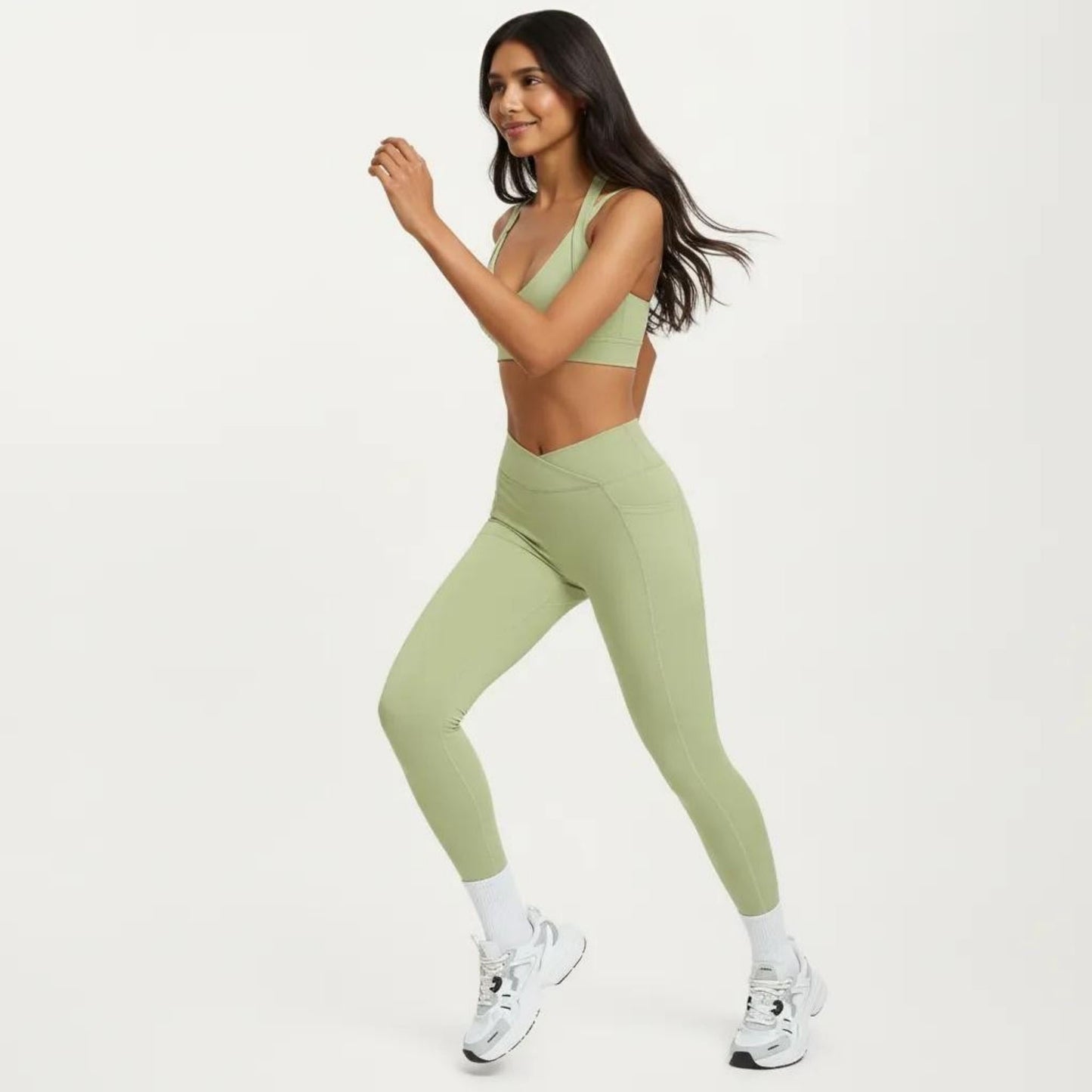 High Waist Crossover Workout Leggings Stretch Athletic Yoga Pants with Side Pocket