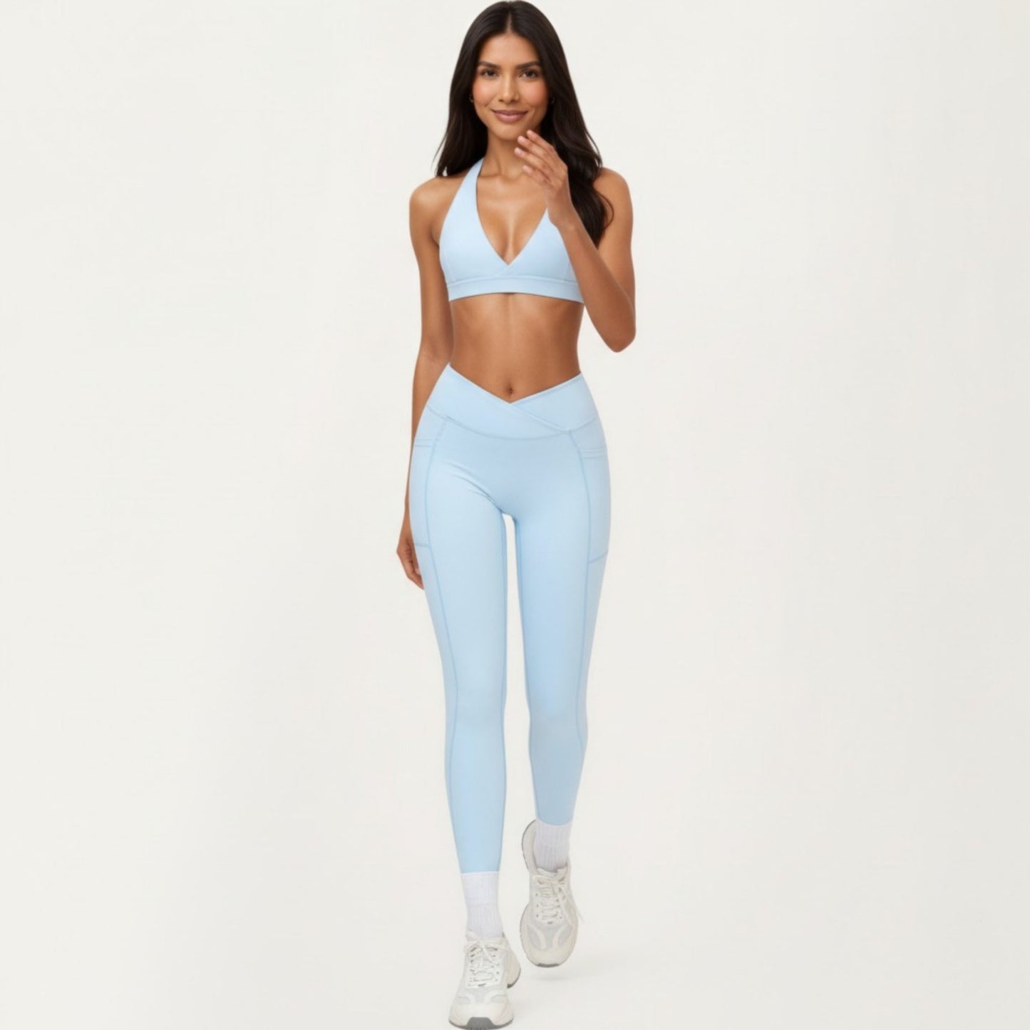 High Waist Crossover Workout Leggings Stretch Athletic Yoga Pants with Side Pocket