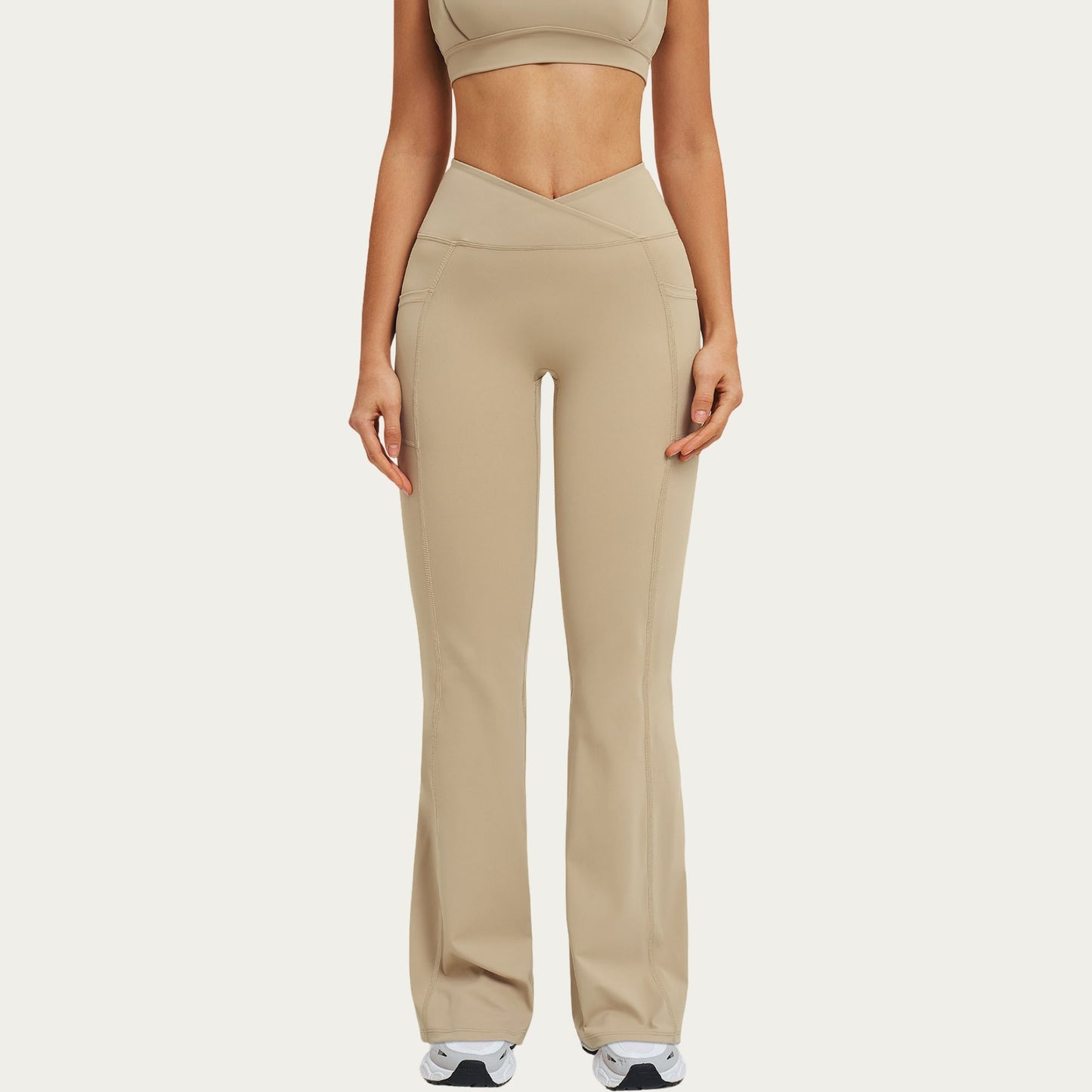 High Waist Crossover Flare Yoga Pants Stretch Bootcut Workout Leggings with Side Pocket