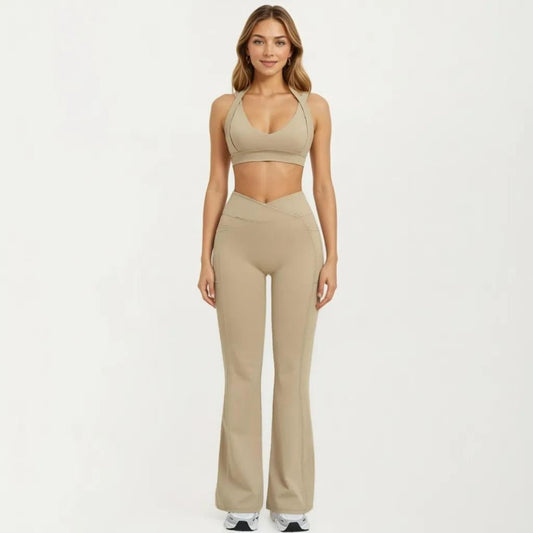 High Waist Crossover Flare Yoga Pants Stretch Bootcut Workout Leggings with Side Pocket
