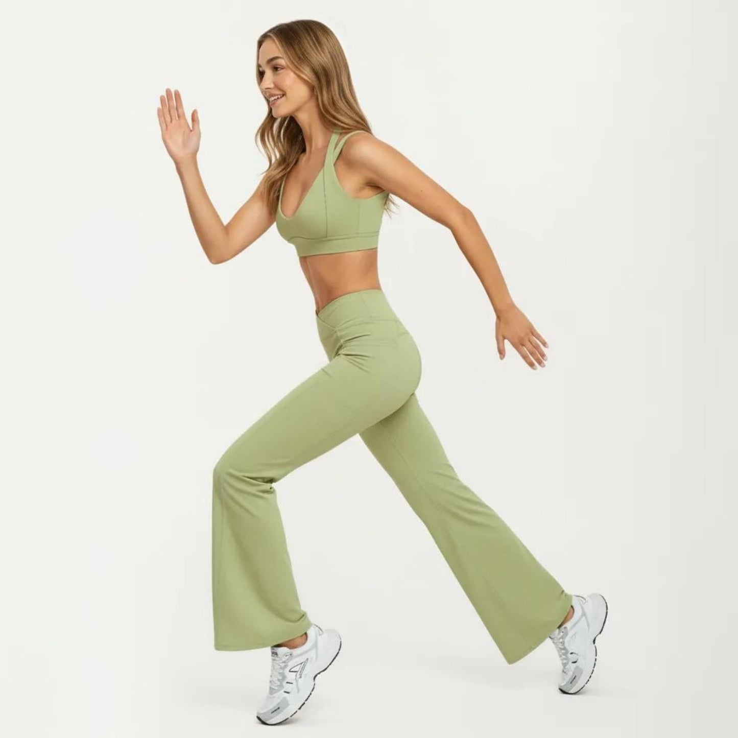 High Waist Crossover Flare Yoga Pants Stretch Bootcut Workout Leggings with Side Pocket