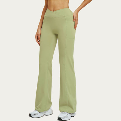 High Waist Crossover Flare Yoga Pants Stretch Bootcut Workout Leggings with Side Pocket