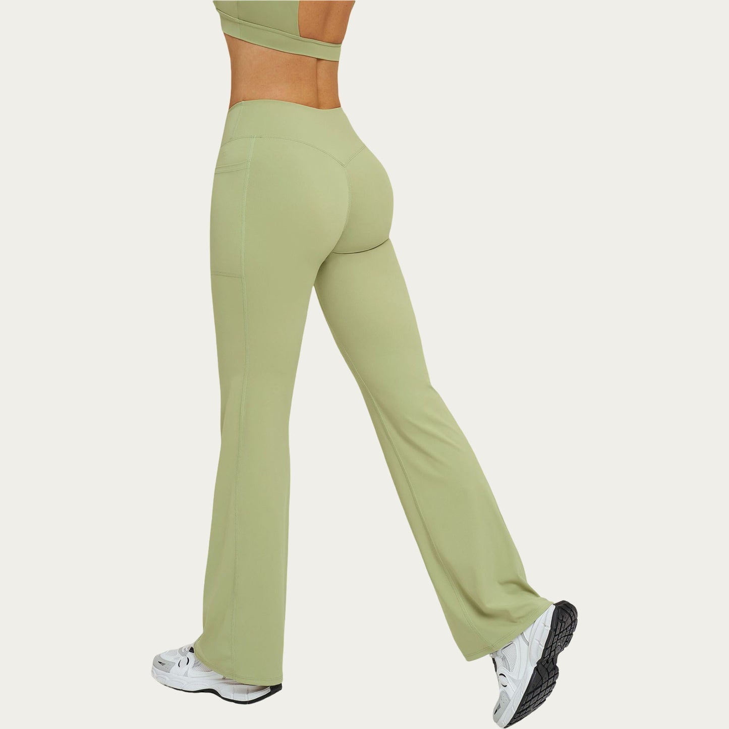 High Waist Crossover Flare Yoga Pants Stretch Bootcut Workout Leggings with Side Pocket