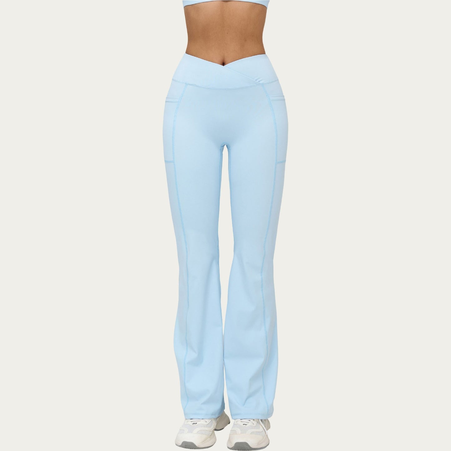 High Waist Crossover Flare Yoga Pants Stretch Bootcut Workout Leggings with Side Pocket