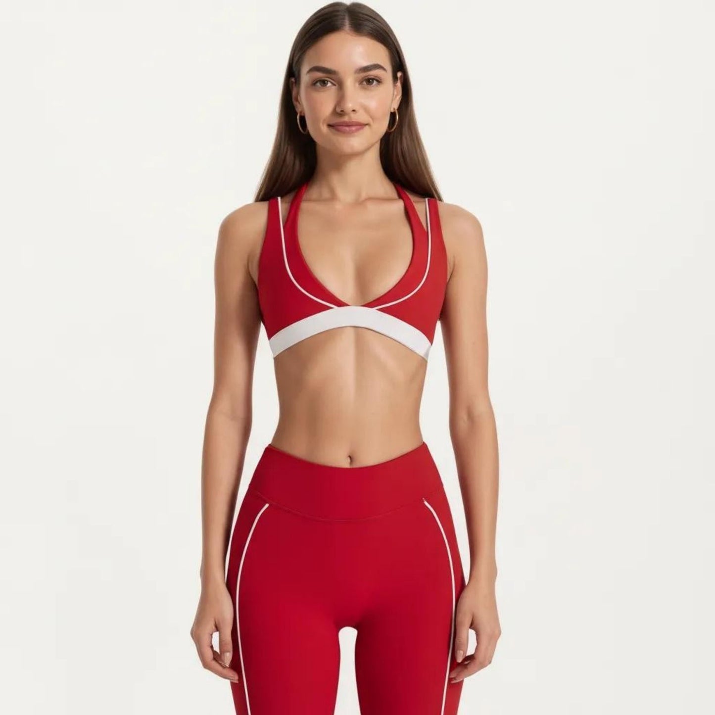 Halter Sports Bra with Contrast Trim Stretch Support Athletic Workout Bra for Yoga Training