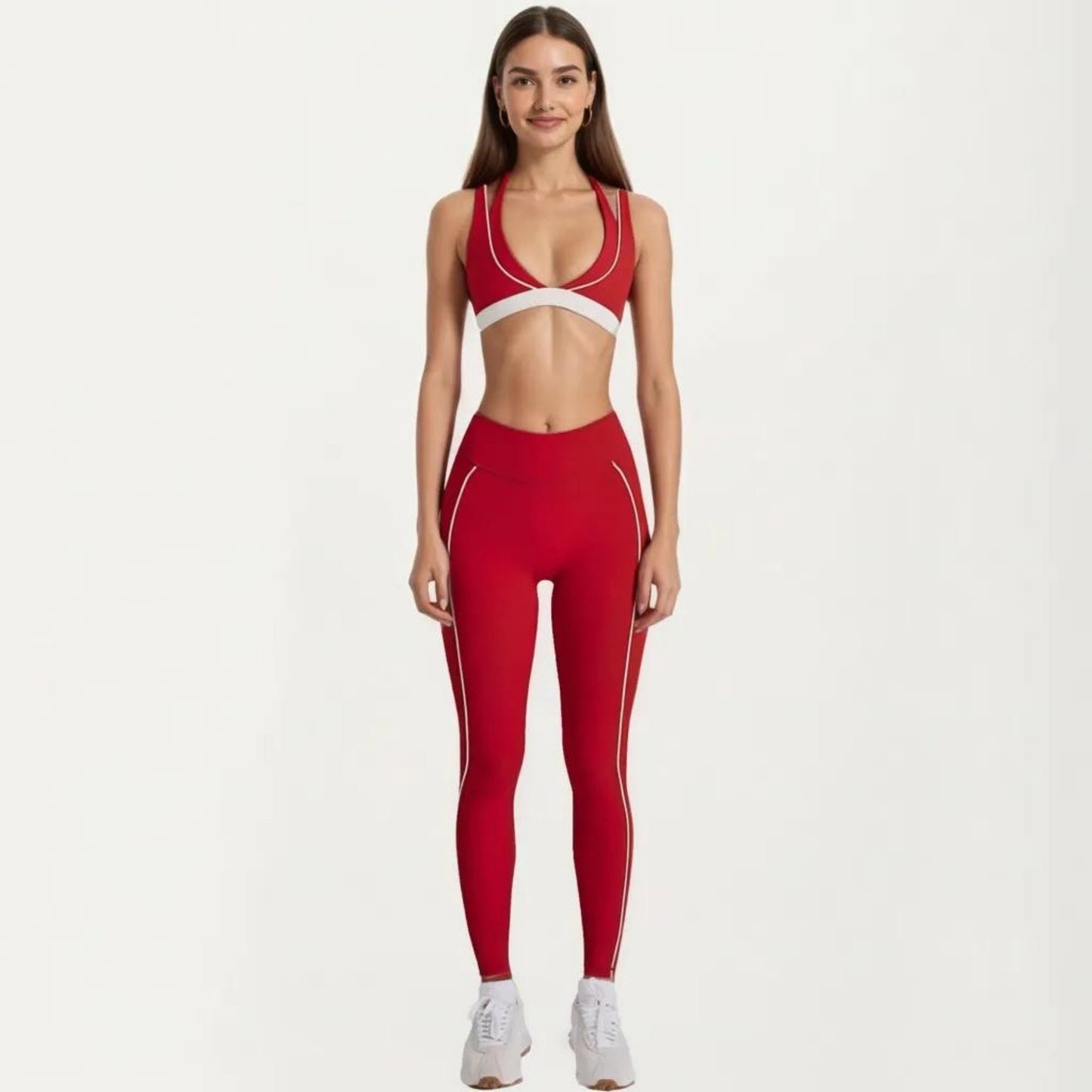 Halter Sports Bra with Contrast Trim Stretch Support Athletic Workout Bra for Yoga Training