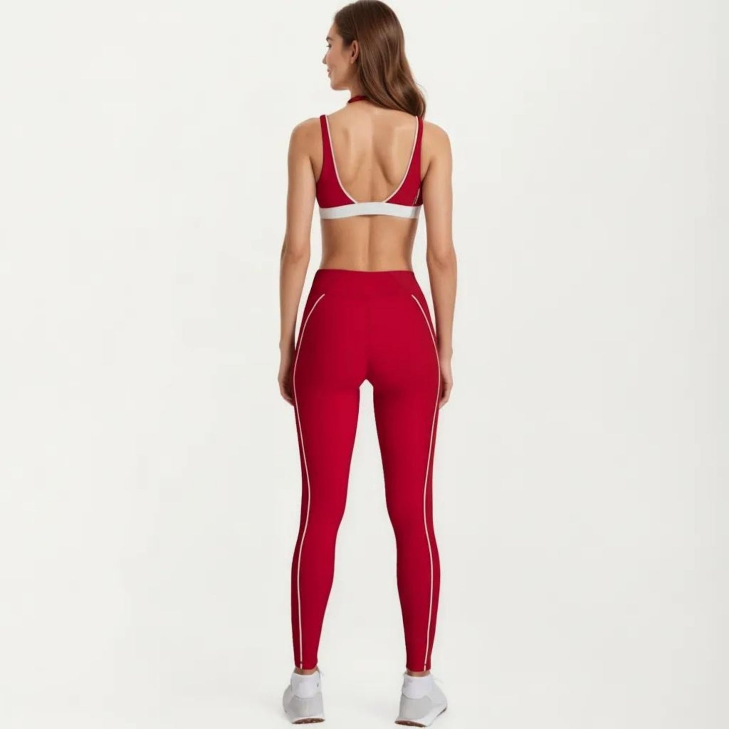 Halter Sports Bra with Contrast Trim Stretch Support Athletic Workout Bra for Yoga Training