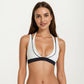 Halter Sports Bra with Contrast Trim Stretch Support Athletic Workout Bra for Yoga Training