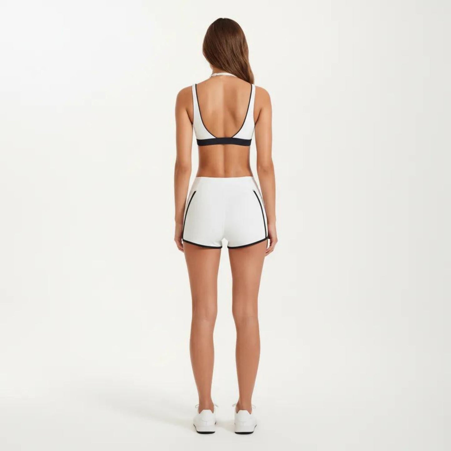 Halter Sports Bra with Contrast Trim Stretch Support Athletic Workout Bra for Yoga Training