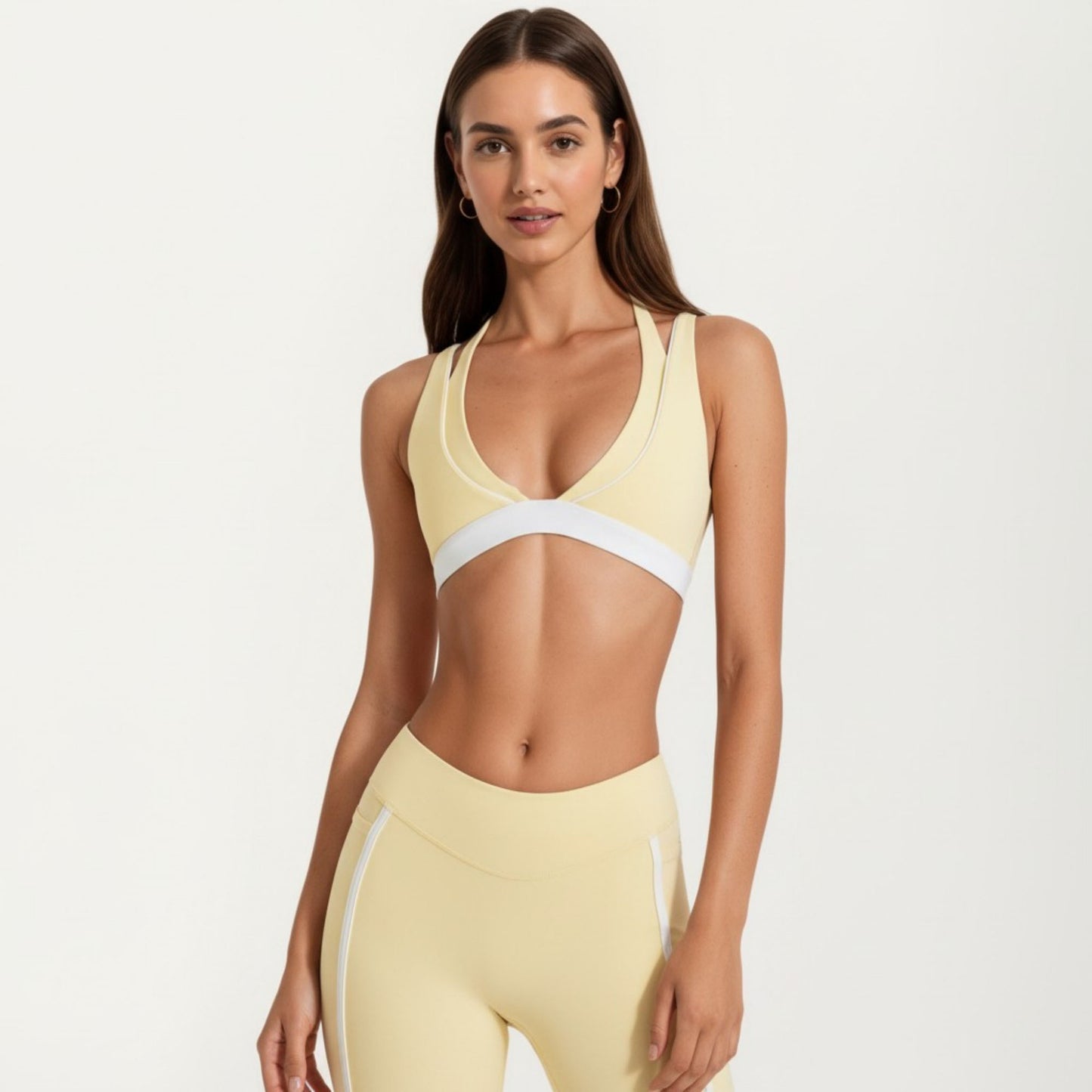 Halter Sports Bra with Contrast Trim Stretch Support Athletic Workout Bra for Yoga Training
