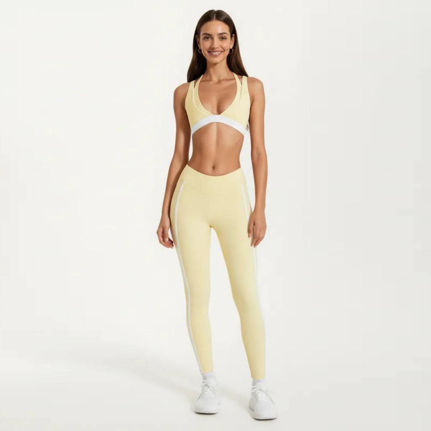Halter Sports Bra with Contrast Trim Stretch Support Athletic Workout Bra for Yoga Training