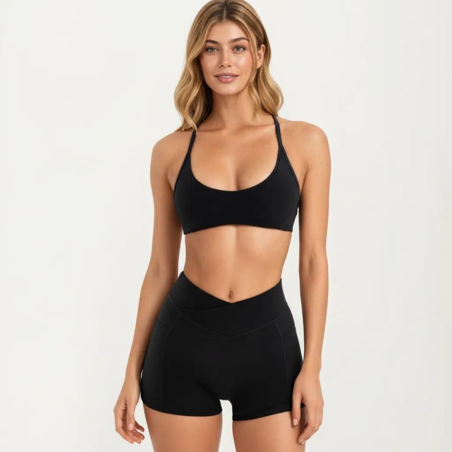 Adjustable Strap Sports Bra with Scoop Neck Stretch Support Athletic Workout Crop Top