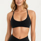 Adjustable Strap Sports Bra with Scoop Neck Stretch Support Athletic Workout Crop Top