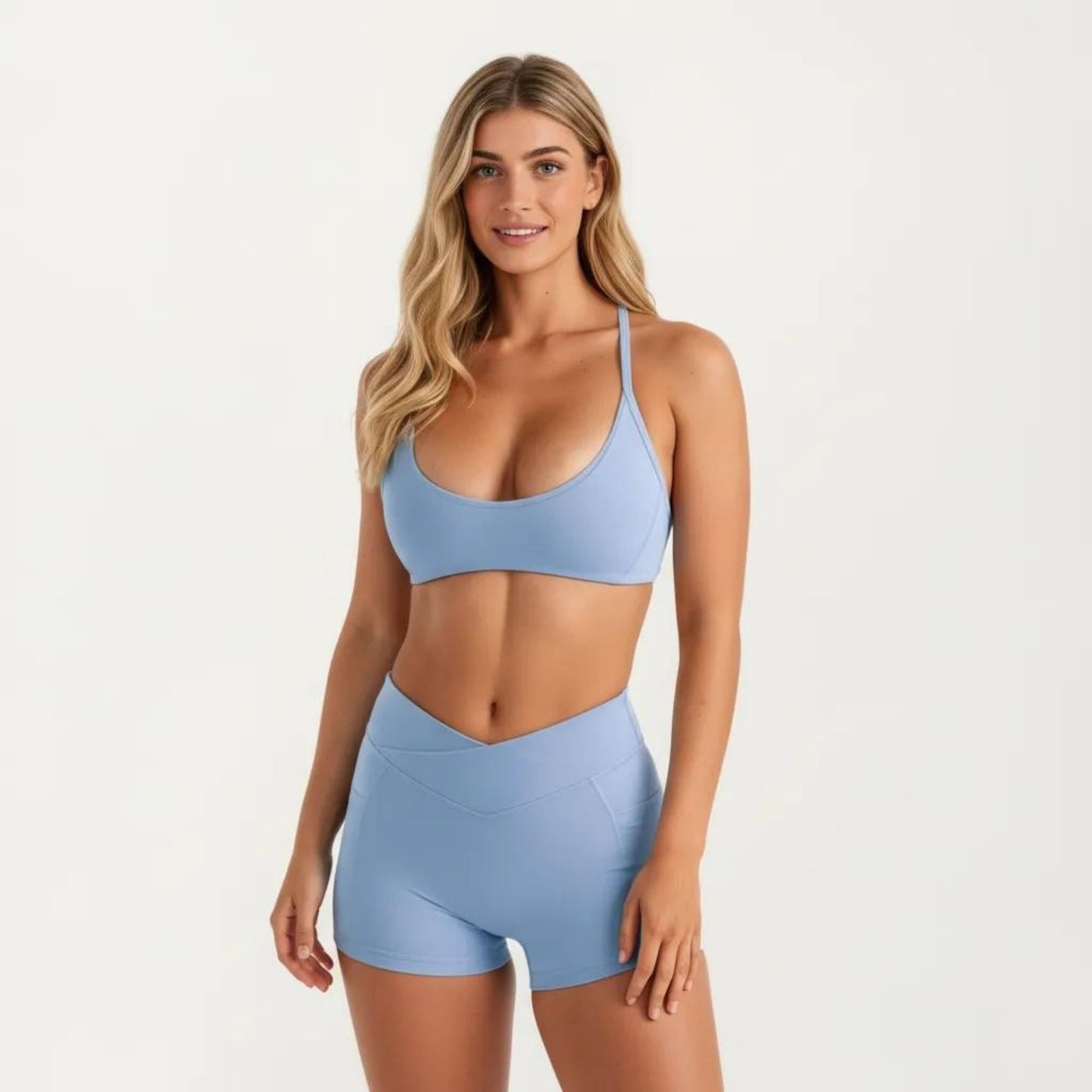 Adjustable Strap Sports Bra with Scoop Neck Stretch Support Athletic Workout Crop Top