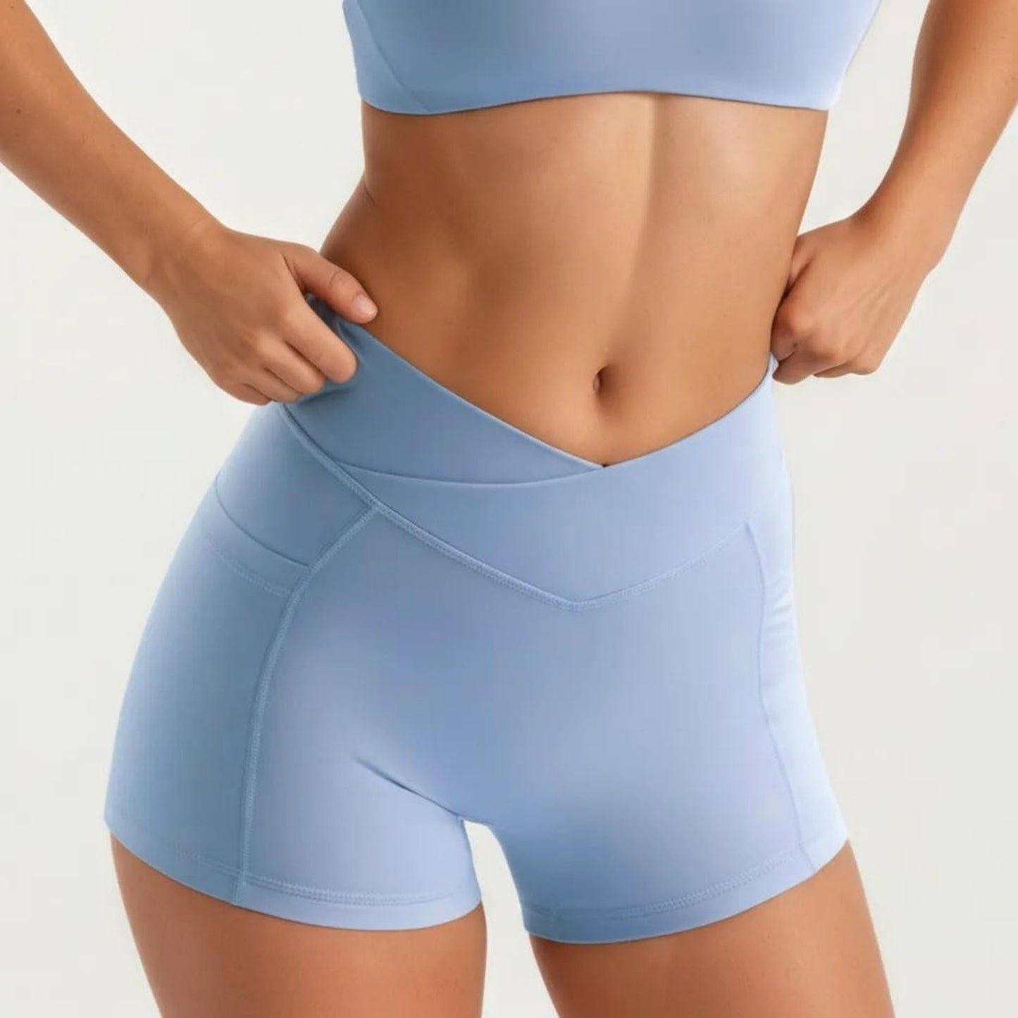 V Waist Biker Shorts with Side Pocket High Waist Stretch Athletic Workout Shorts