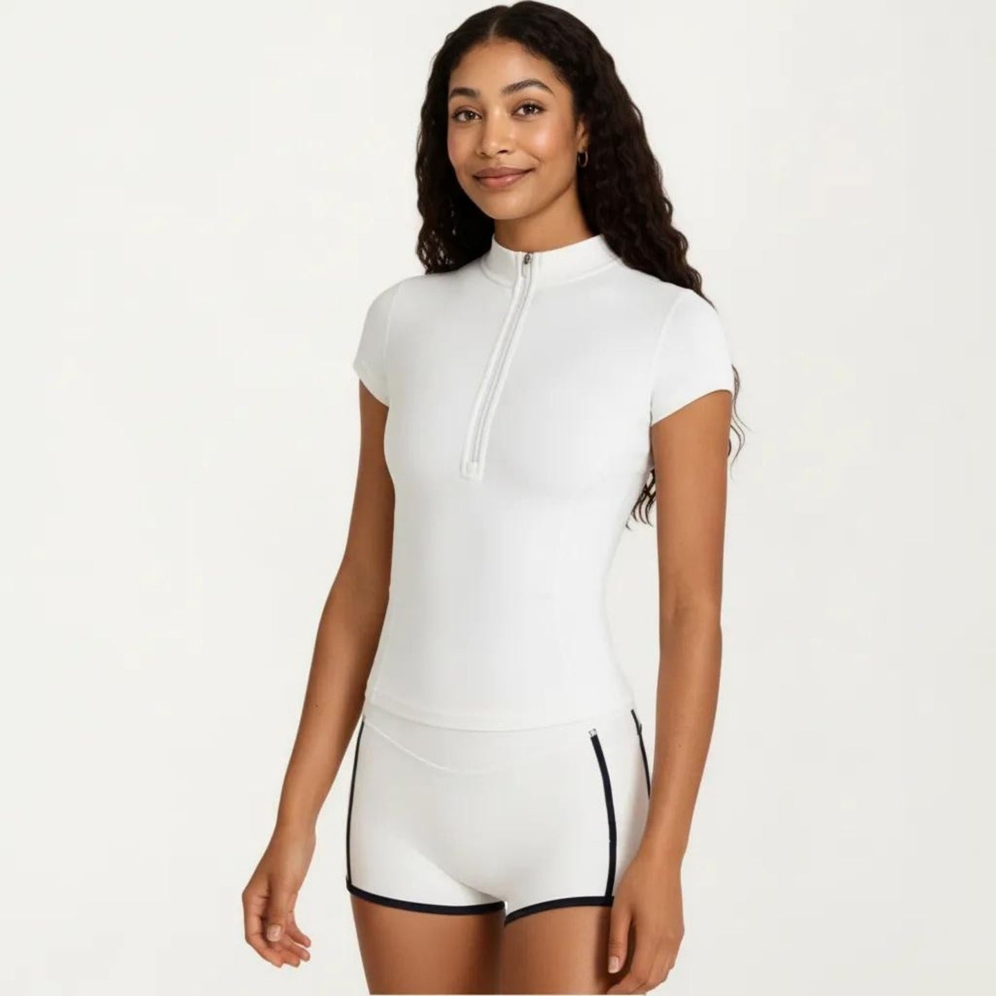 Short Sleeve Athletic Top with Half Zip Mock Neck Fitted Workout Shirt for Running Training