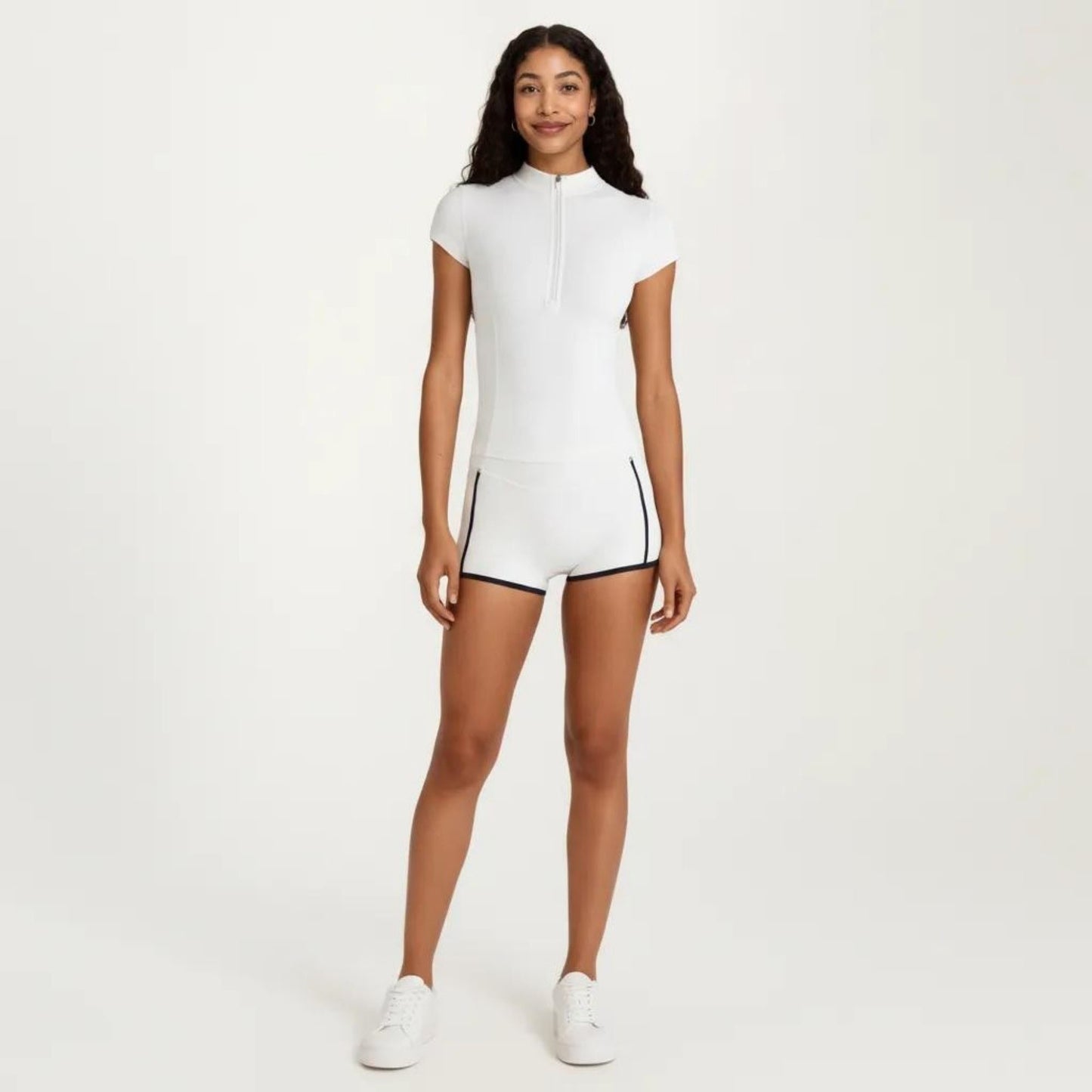 Short Sleeve Athletic Top with Half Zip Mock Neck Fitted Workout Shirt for Running Training
