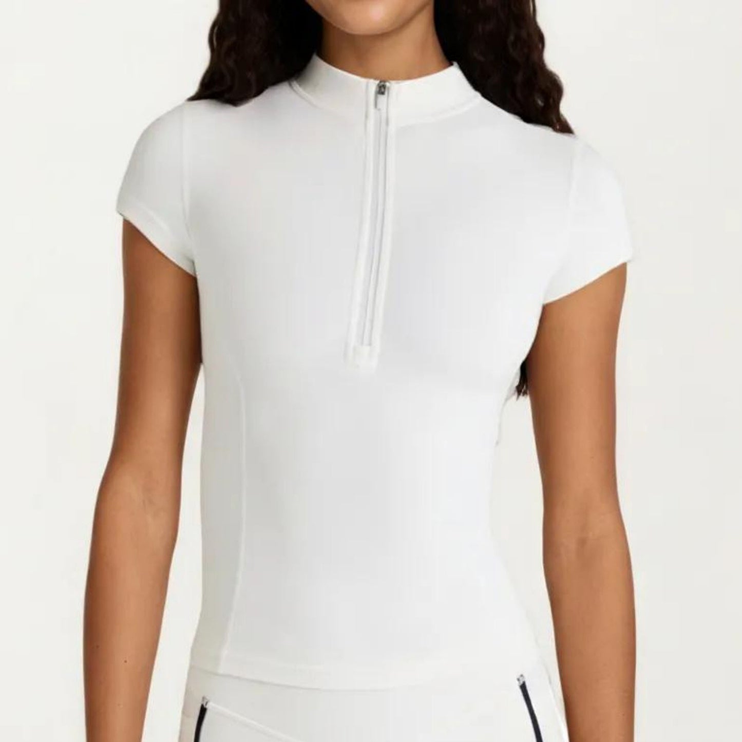 Short Sleeve Athletic Top with Half Zip Mock Neck Fitted Workout Shirt for Running Training