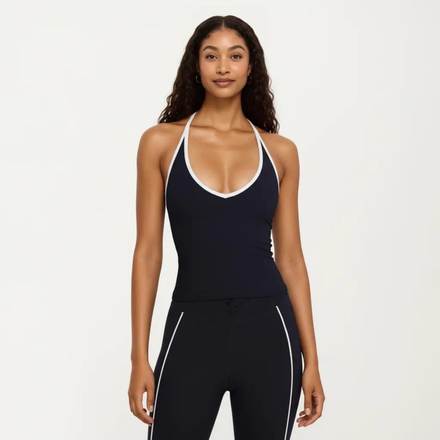 Halter Active Crop Top with Built In Support Ribbed Workout Tank for Yoga Fitness Training