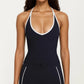 Halter Active Crop Top with Built In Support Ribbed Workout Tank for Yoga Fitness Training
