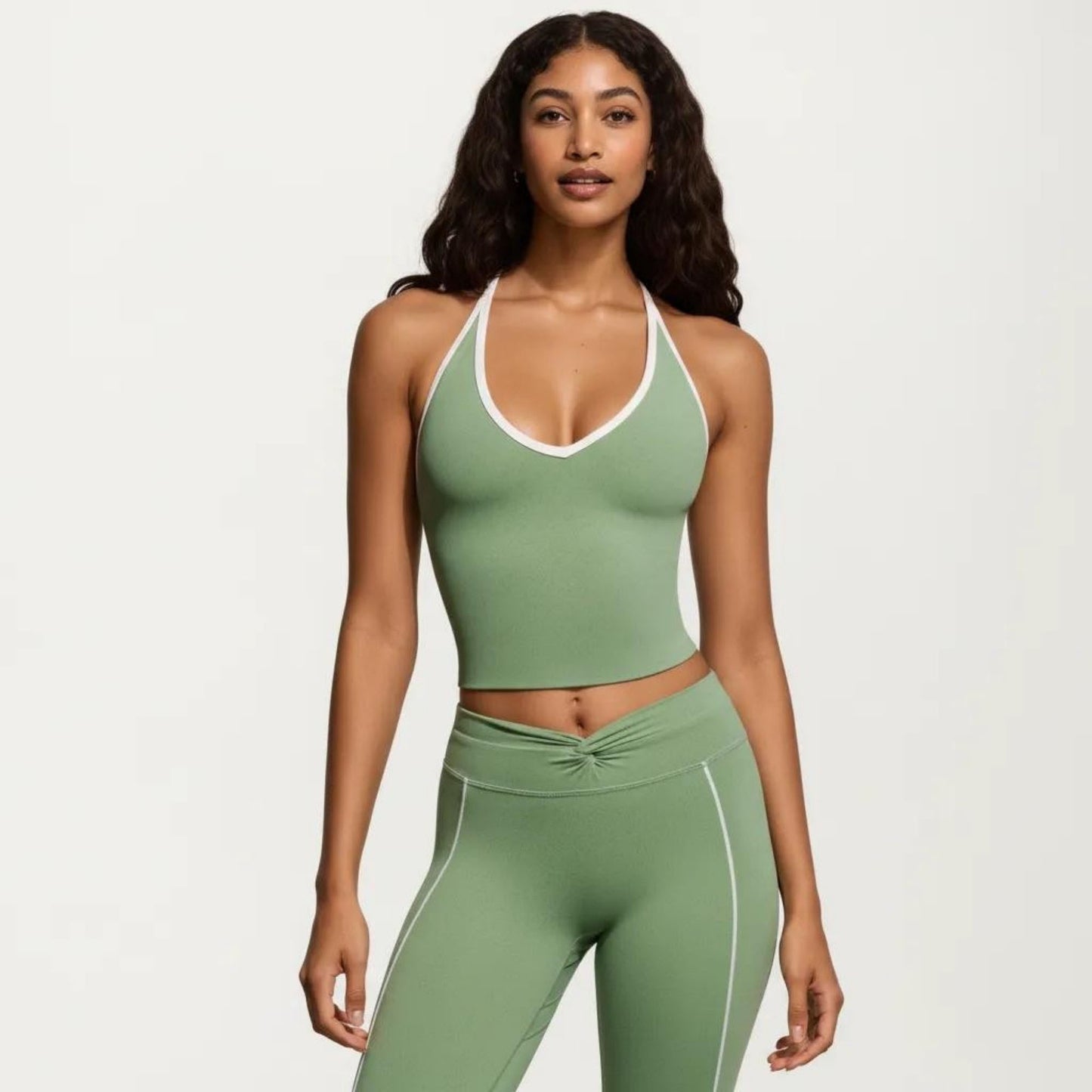 Halter Active Crop Top with Built In Support Ribbed Workout Tank for Yoga Fitness Training