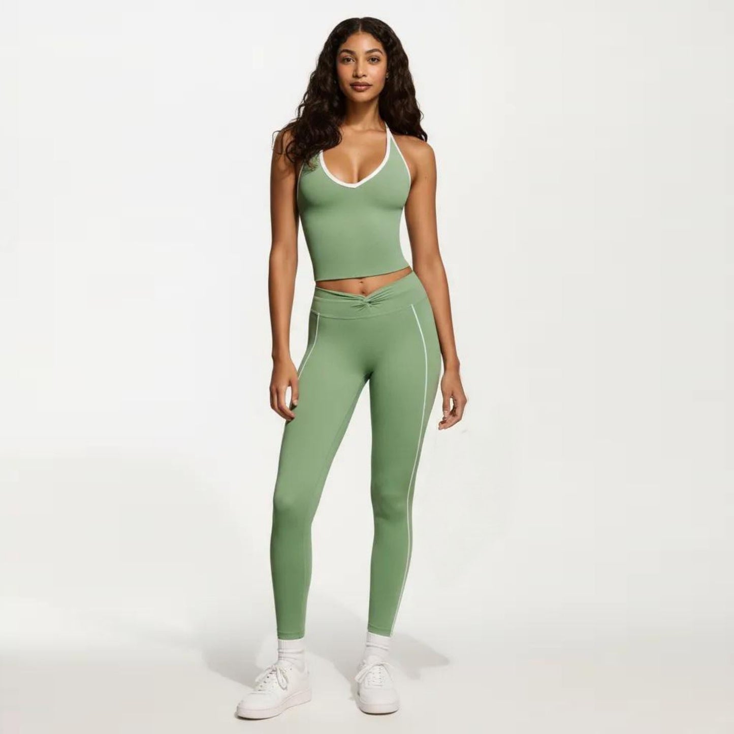 Halter Active Crop Top with Built In Support Ribbed Workout Tank for Yoga Fitness Training