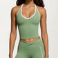 Halter Active Crop Top with Built In Support Ribbed Workout Tank for Yoga Fitness Training