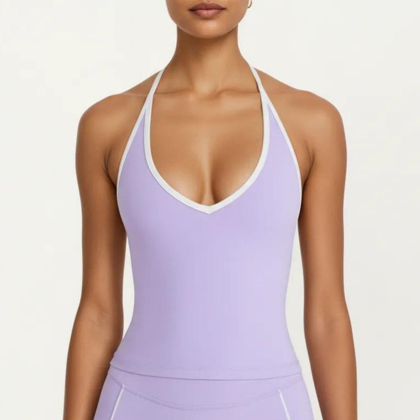 Halter Active Crop Top with Built In Support Ribbed Workout Tank for Yoga Fitness Training