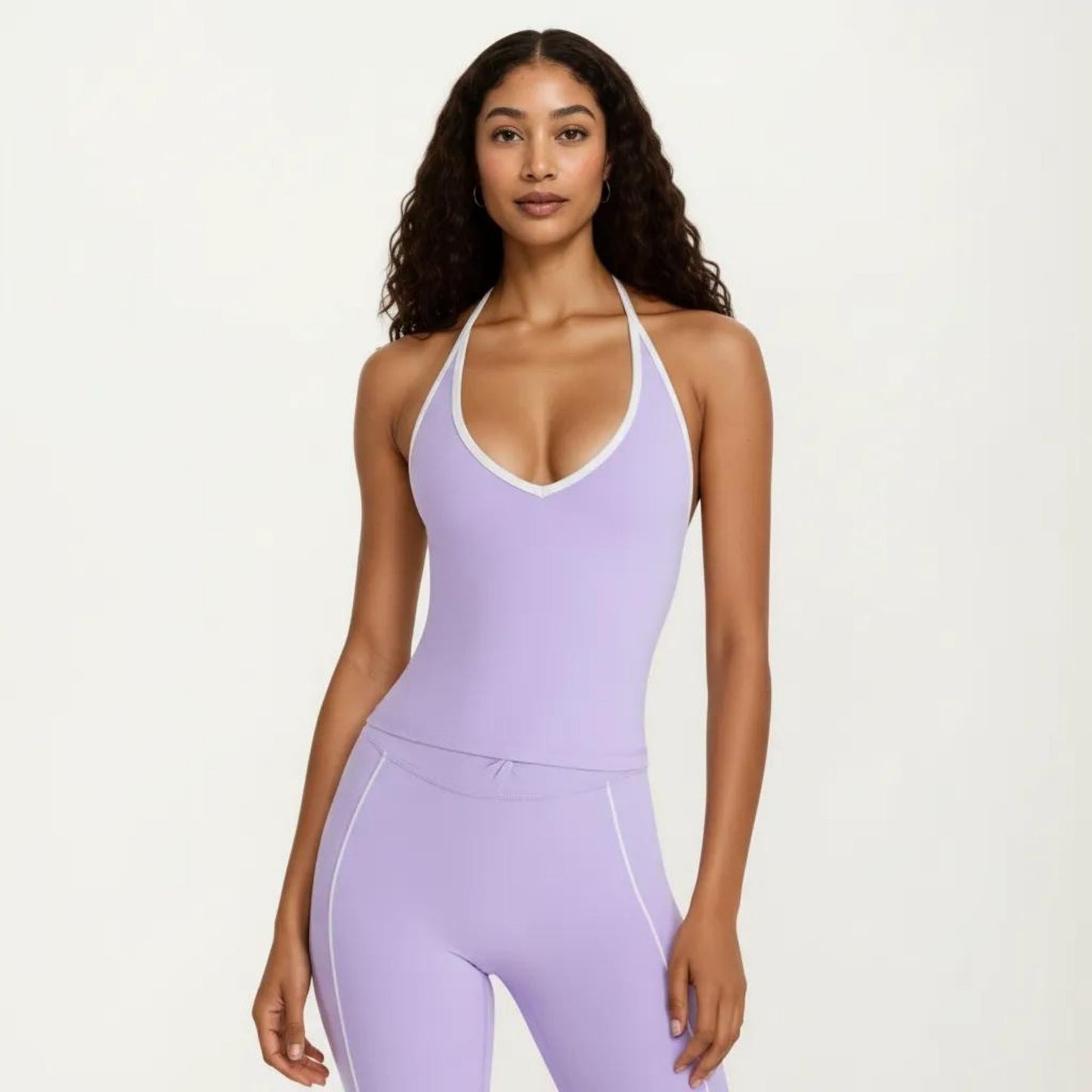 Halter Active Crop Top with Built In Support Ribbed Workout Tank for Yoga Fitness Training
