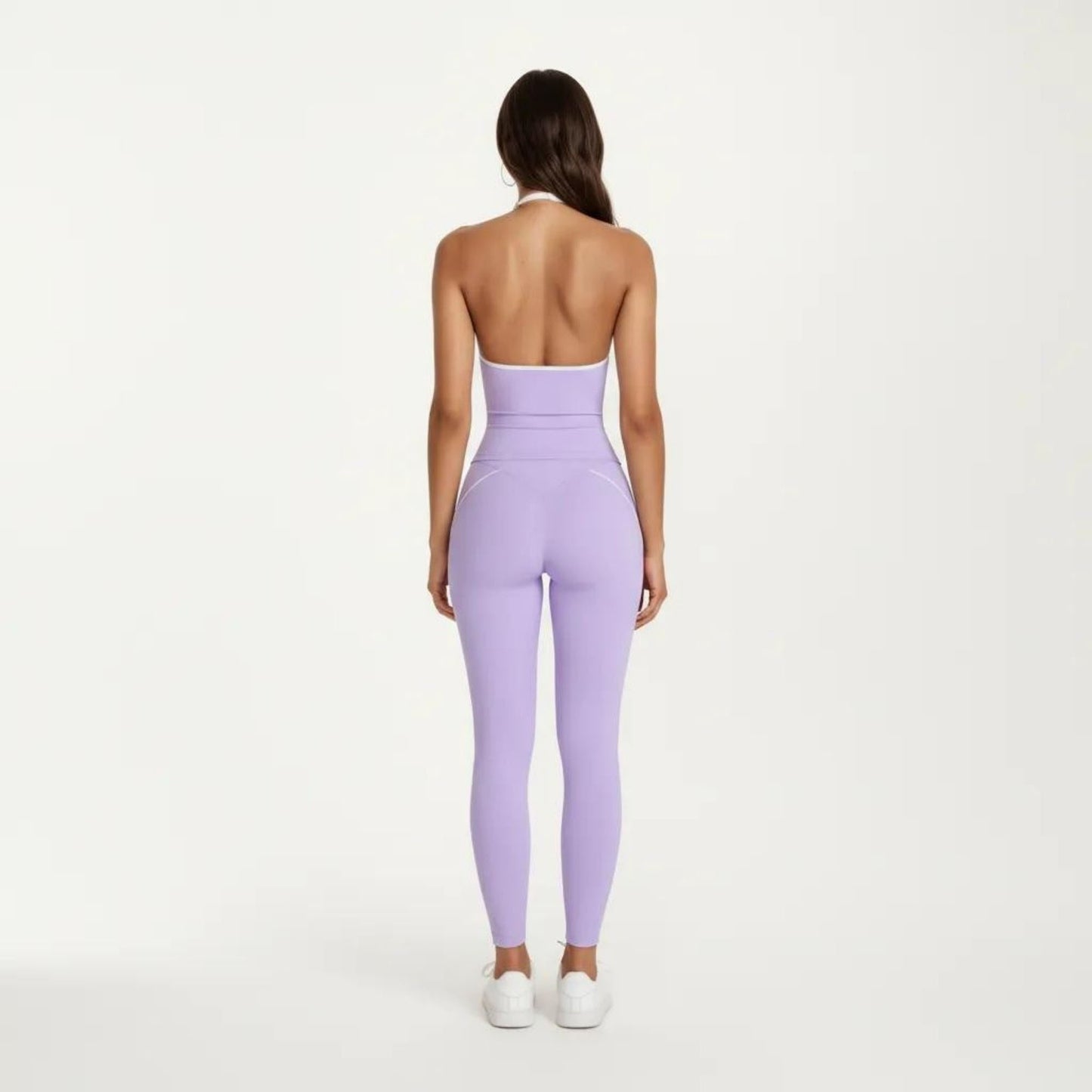 Halter Active Crop Top with Built In Support Ribbed Workout Tank for Yoga Fitness Training