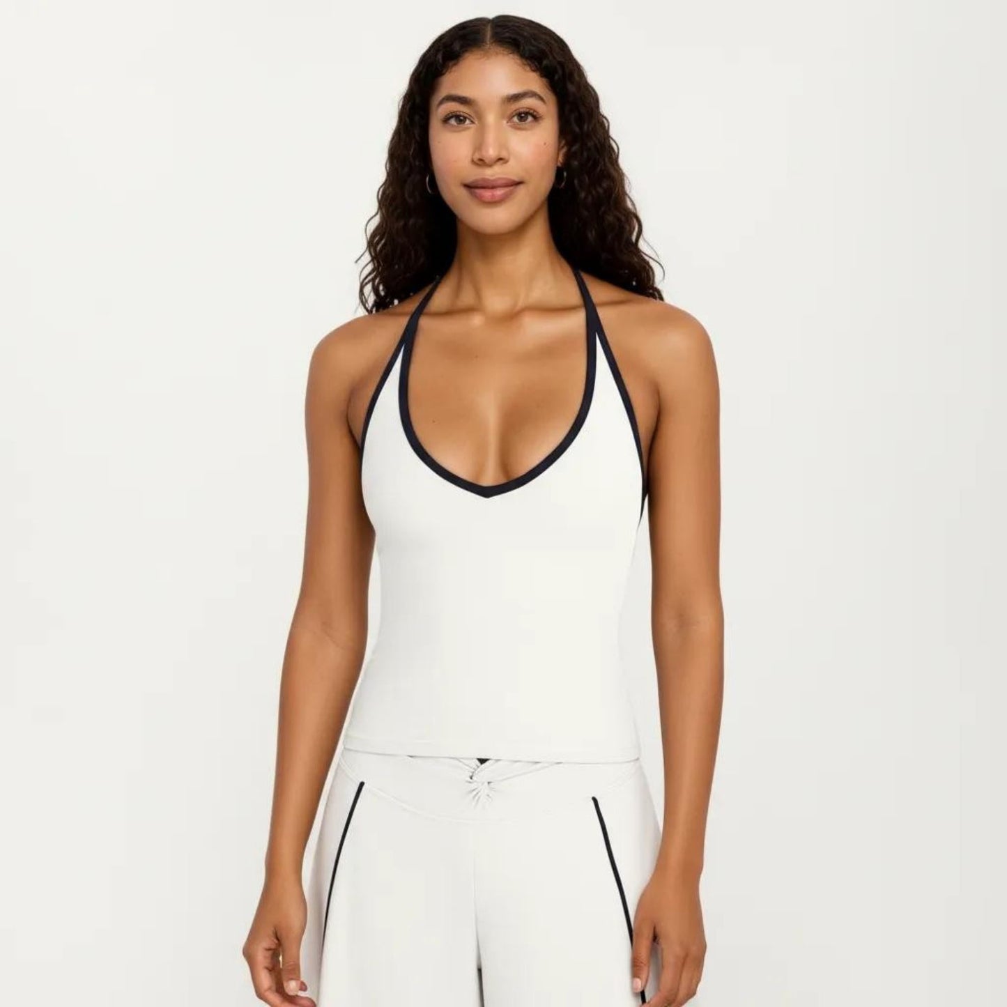 Halter Active Crop Top with Built In Support Ribbed Workout Tank for Yoga Fitness Training