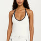 Halter Active Crop Top with Built In Support Ribbed Workout Tank for Yoga Fitness Training
