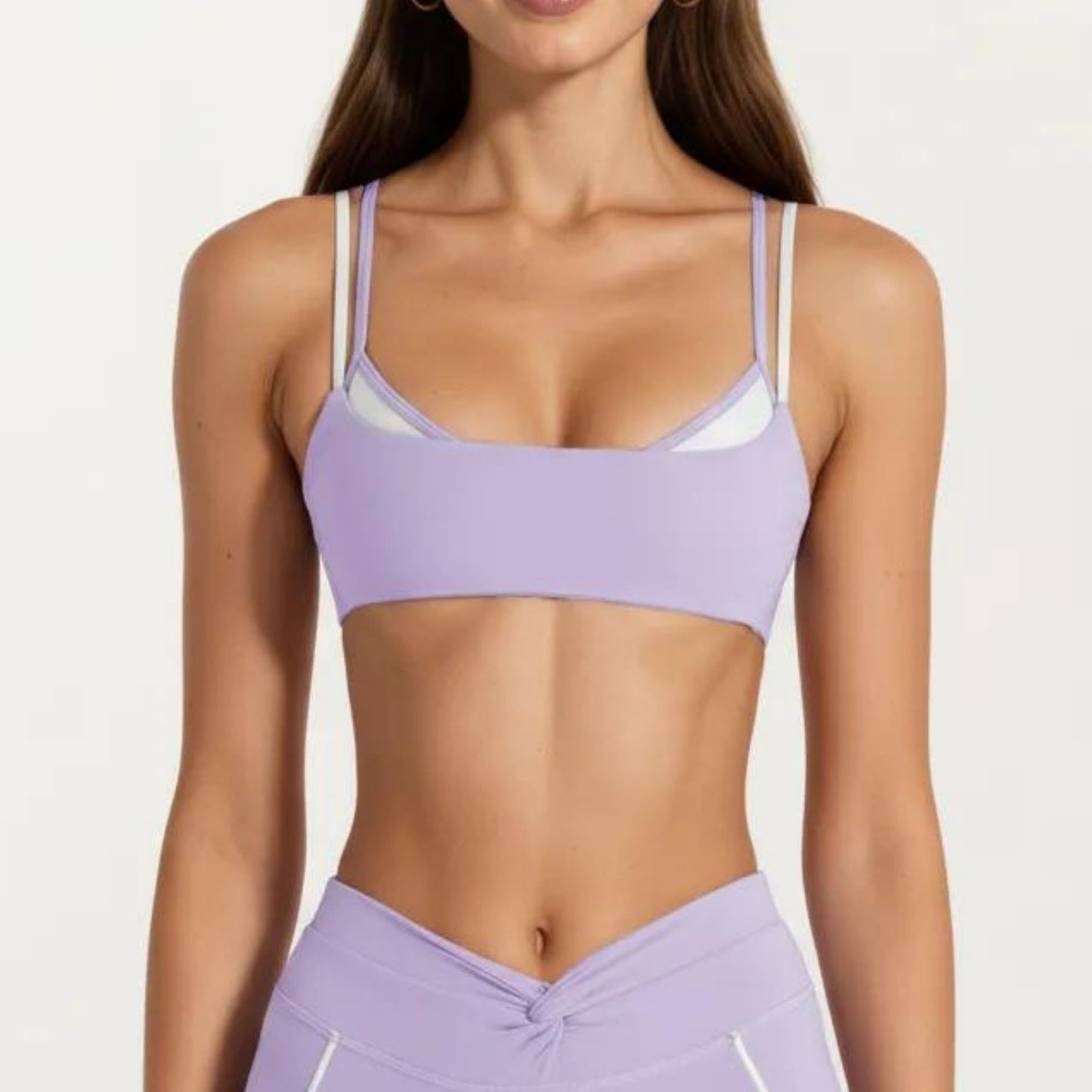 Double Strap Sports Bra with Twist Back Light Support Workout Bra for Yoga Fitness Training