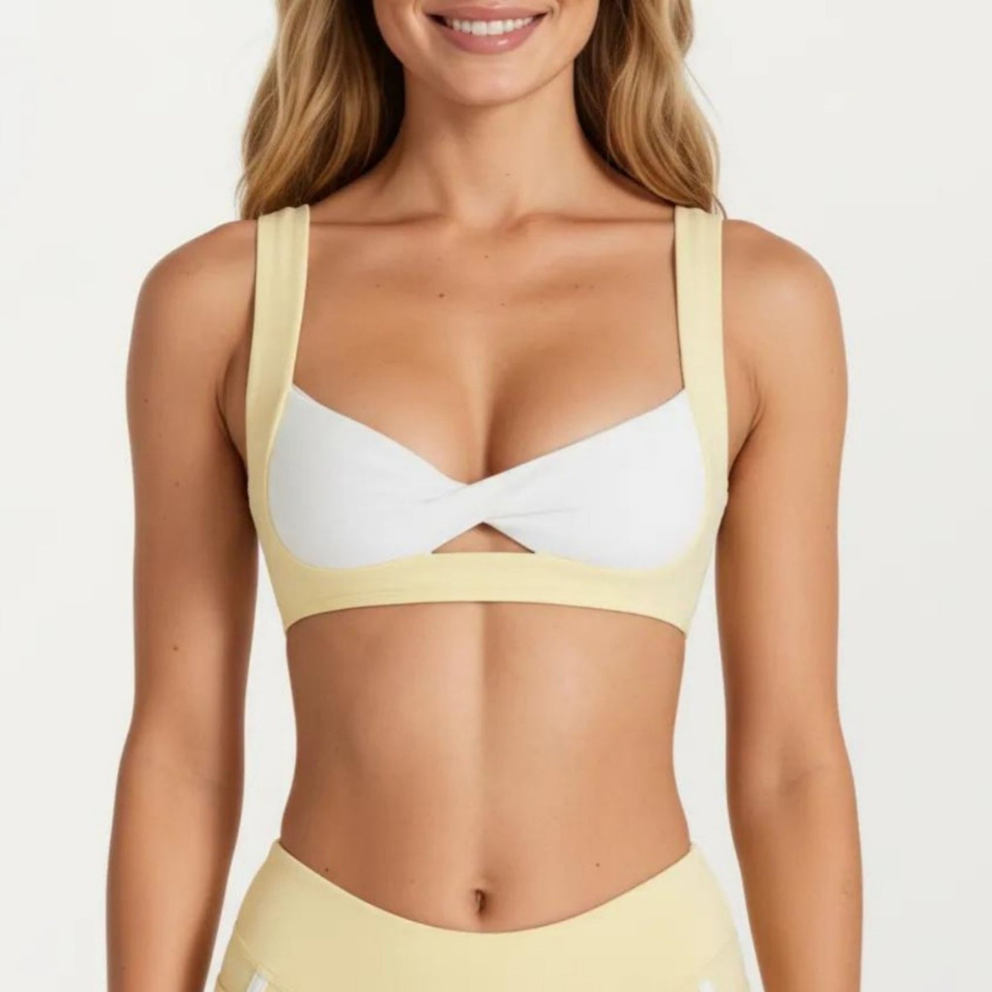 Twist Front Sports Bra with Wide Straps Light Support Workout Bra for Yoga Fitness Training