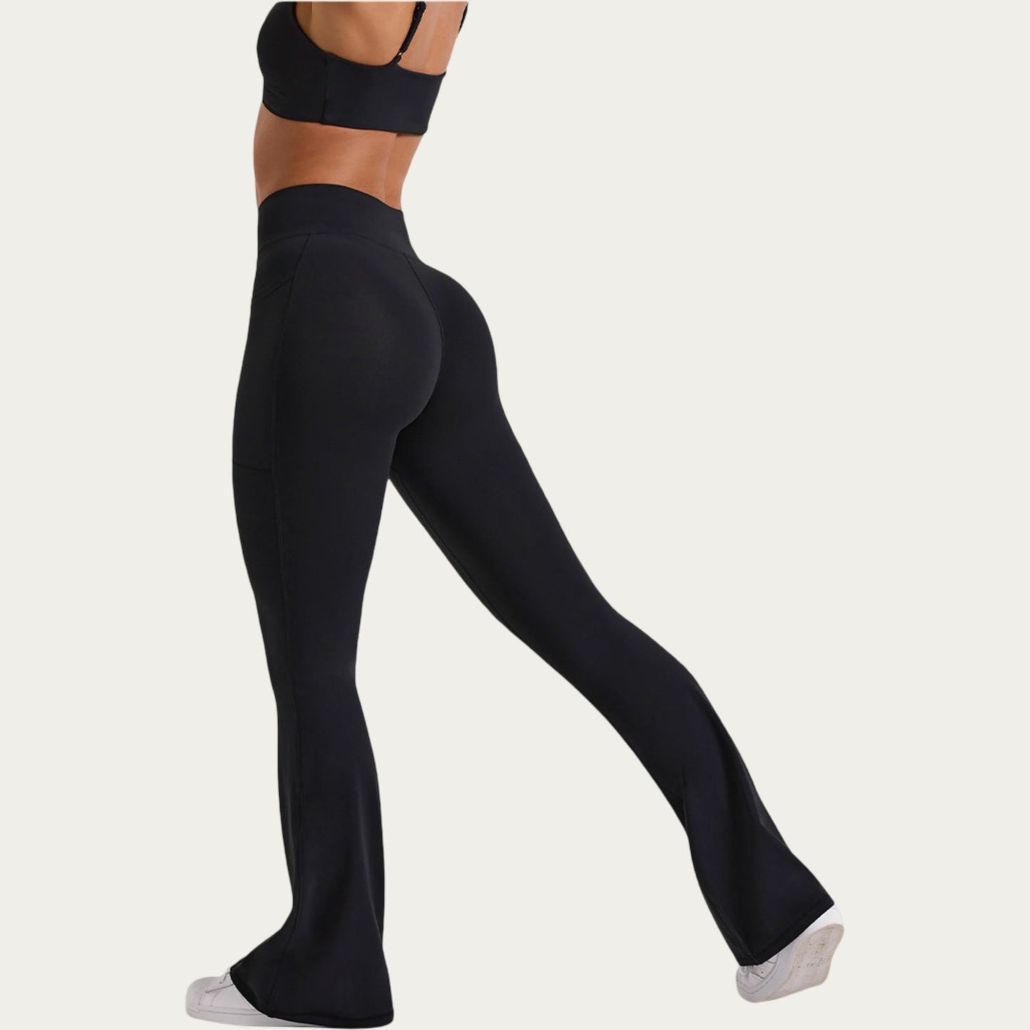 V Waist Flare Yoga Pants with Cross Front High Waist Stretch Fit Athletic Workout Leggings