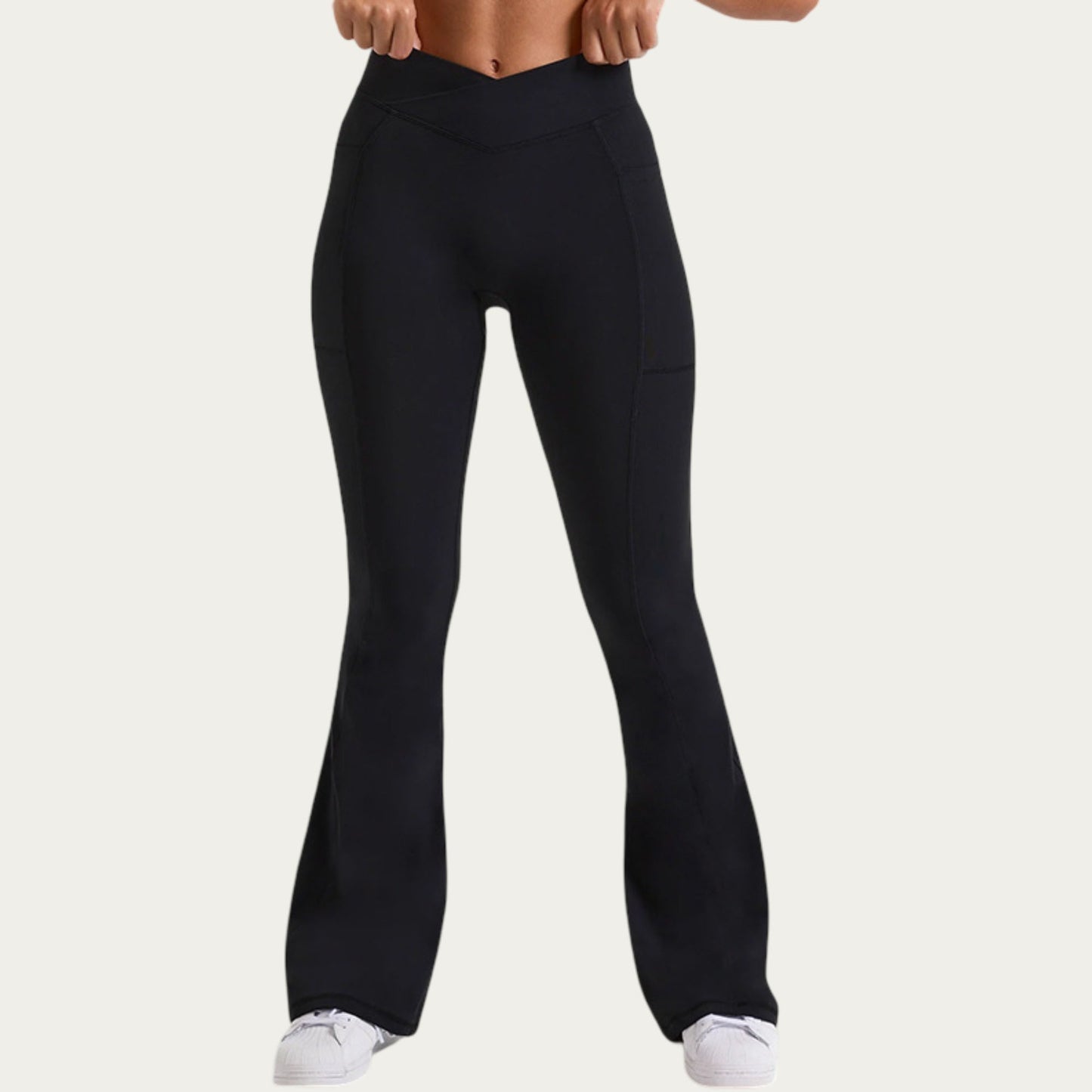 V Waist Flare Yoga Pants with Cross Front High Waist Stretch Fit Athletic Workout Leggings