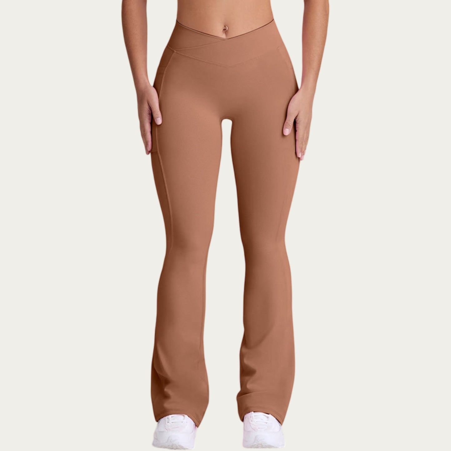 V Waist Flare Yoga Pants with Cross Front High Waist Stretch Fit Athletic Workout Leggings