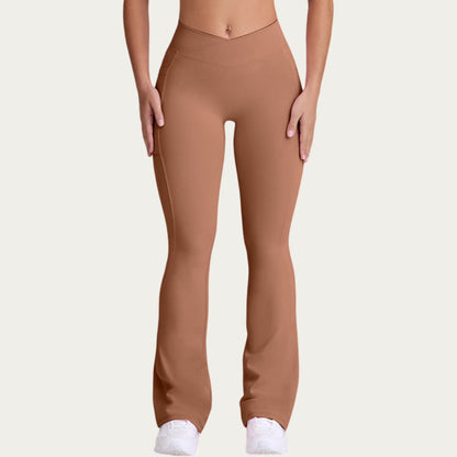 V Waist Flare Yoga Pants with Cross Front High Waist Stretch Fit Athletic Workout Leggings