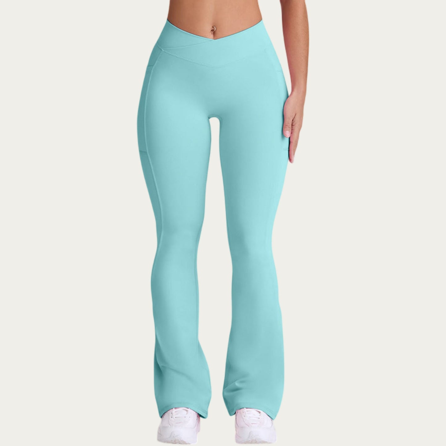V Waist Flare Yoga Pants with Cross Front High Waist Stretch Fit Athletic Workout Leggings