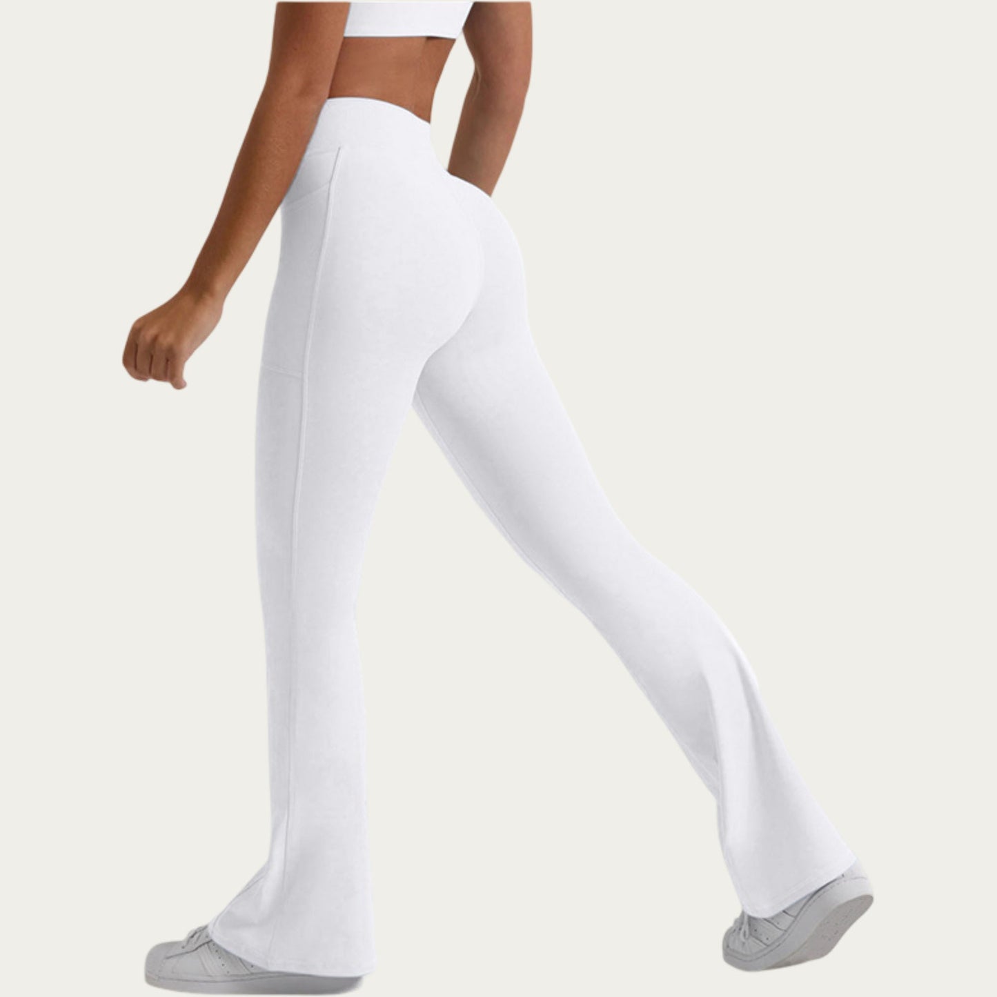 V Waist Flare Yoga Pants with Cross Front High Waist Stretch Fit Athletic Workout Leggings