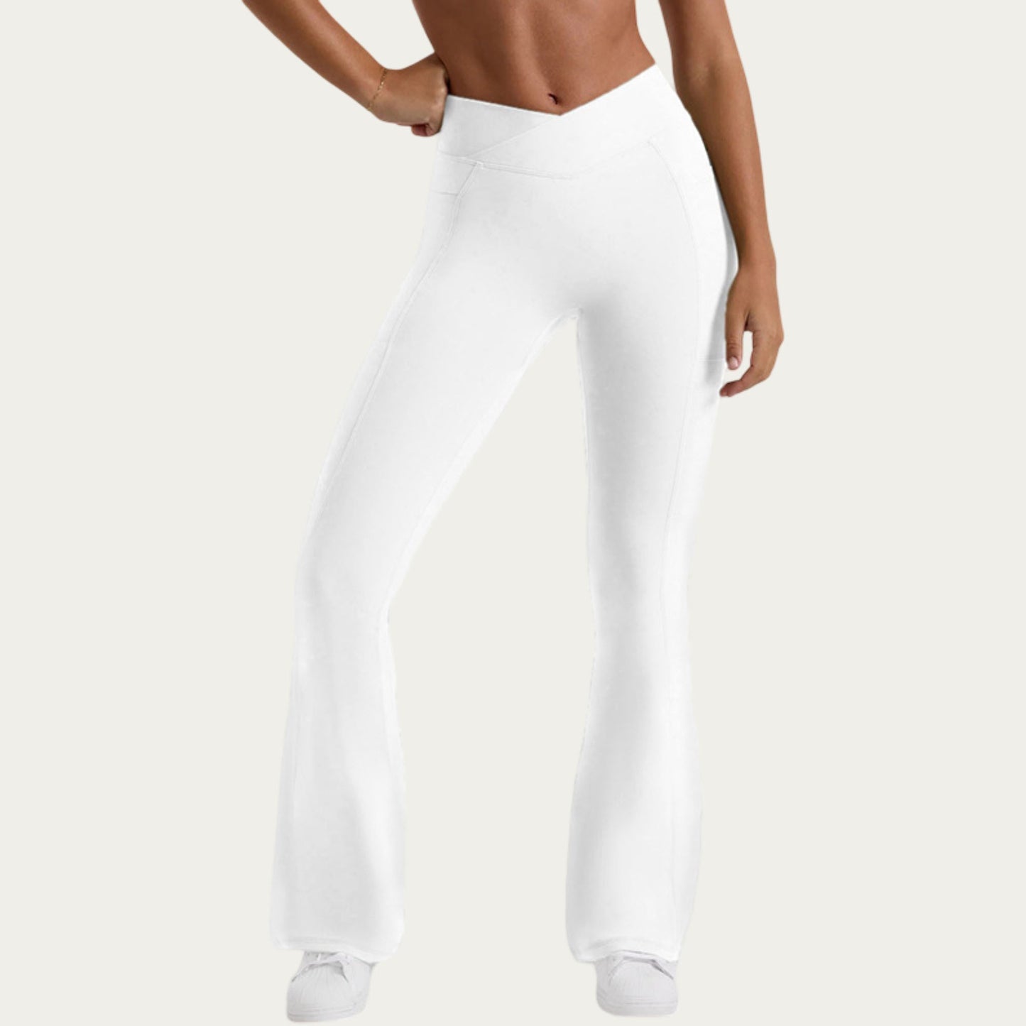 V Waist Flare Yoga Pants with Cross Front High Waist Stretch Fit Athletic Workout Leggings