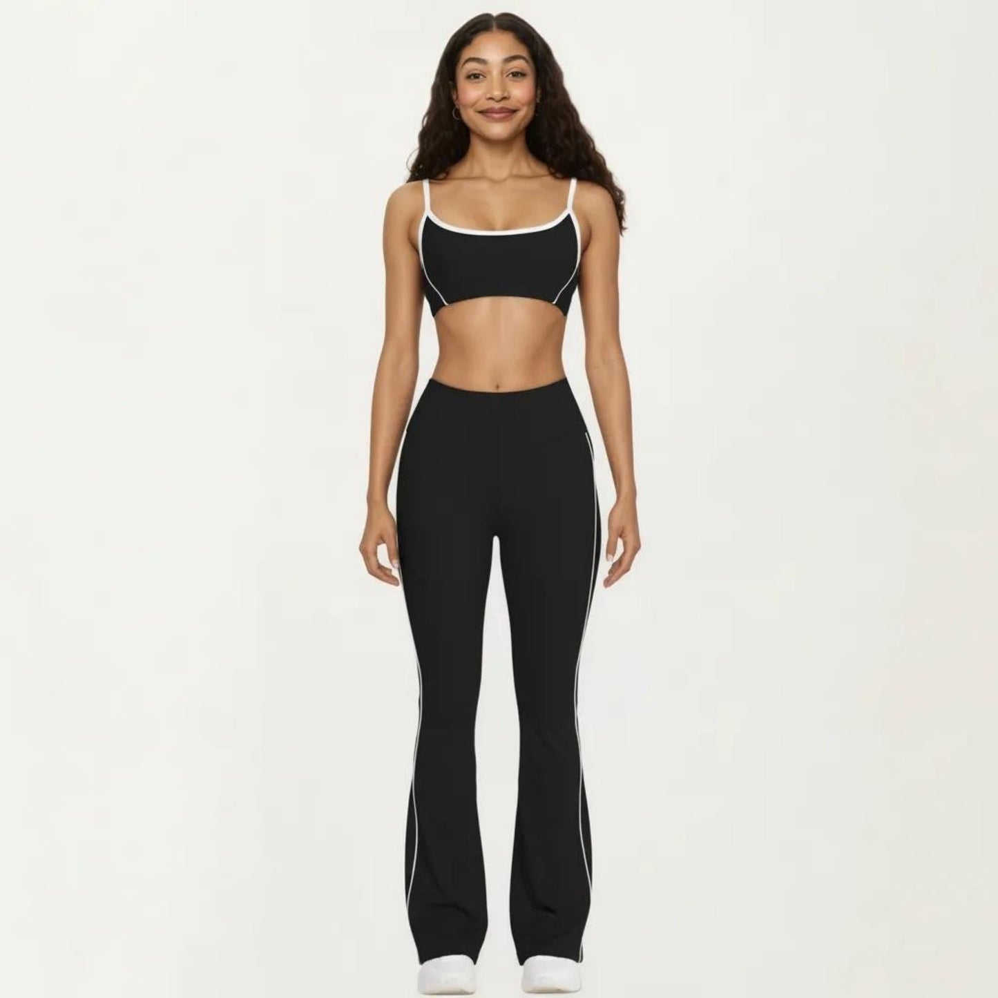 High Waist Flare Yoga Pants with Contrast Side Stripe Stretch Fit Athletic Workout Leggings