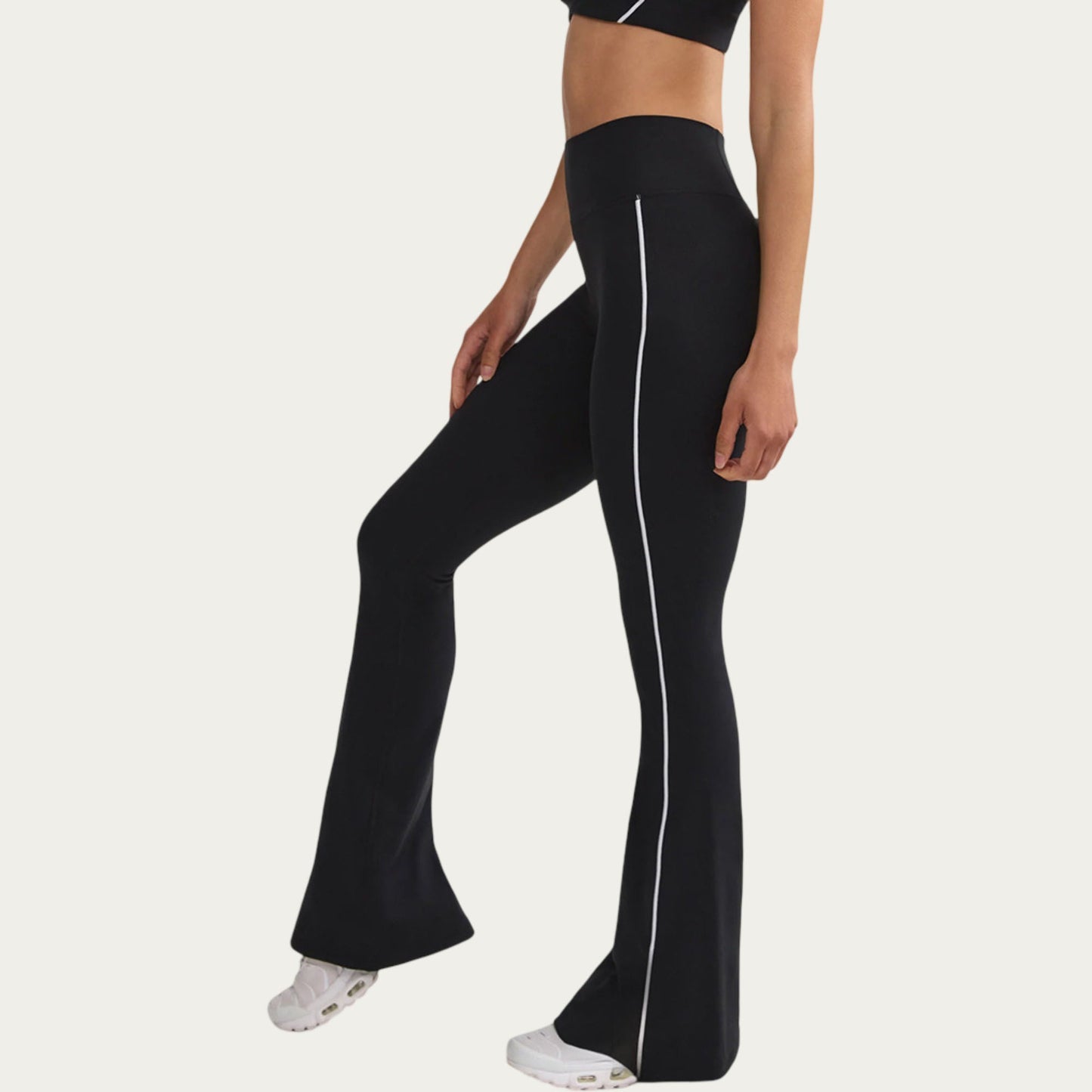 High Waist Flare Yoga Pants with Contrast Side Stripe Stretch Fit Athletic Workout Leggings