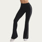 High Waist Flare Yoga Pants with Contrast Side Stripe Stretch Fit Athletic Workout Leggings