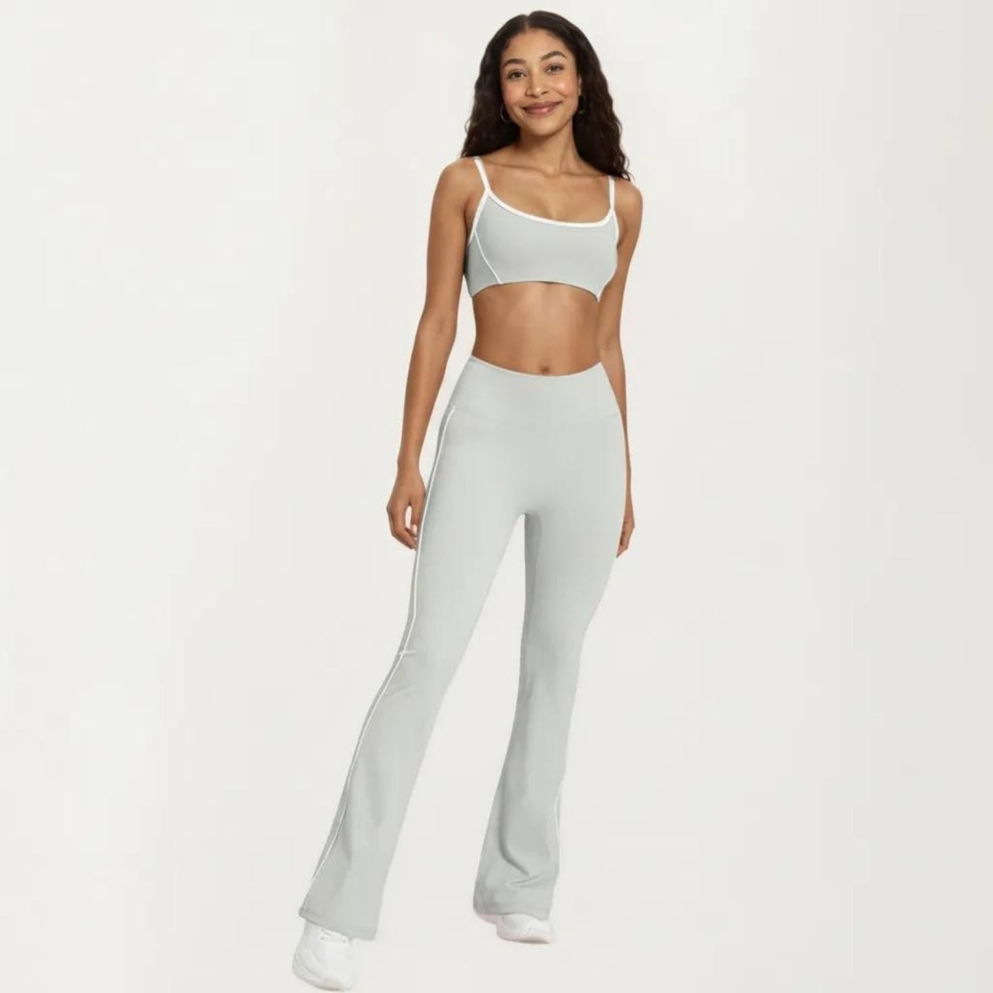 High Waist Flare Yoga Pants with Contrast Side Stripe Stretch Fit Athletic Workout Leggings