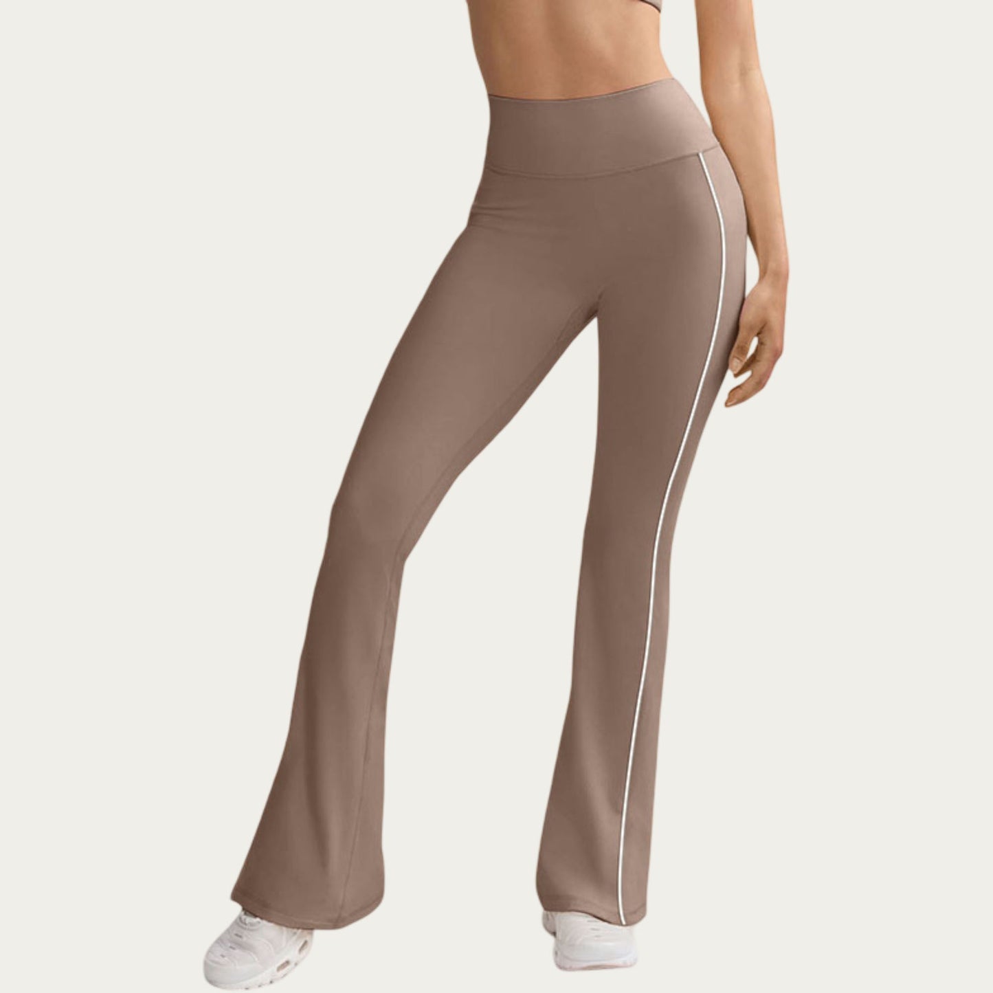 High Waist Flare Yoga Pants with Contrast Side Stripe Stretch Fit Athletic Workout Leggings