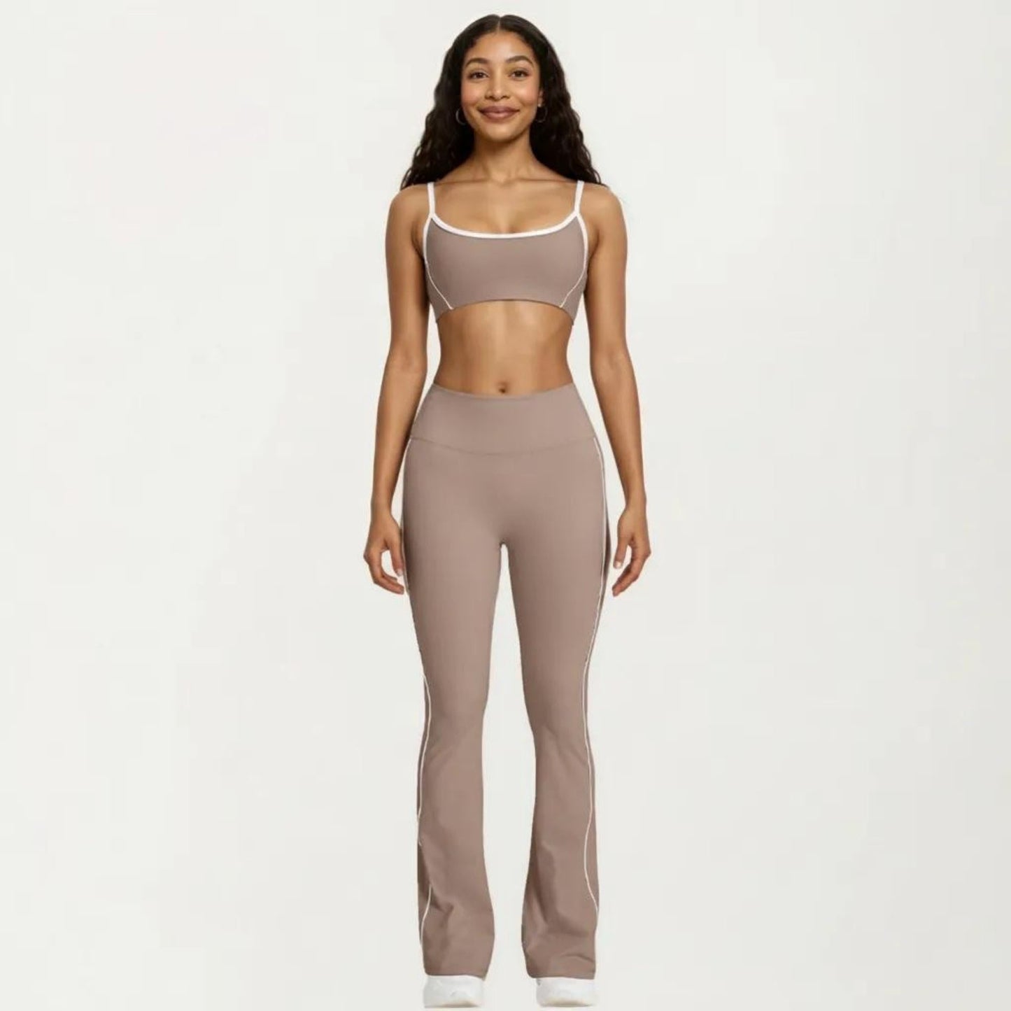 High Waist Flare Yoga Pants with Contrast Side Stripe Stretch Fit Athletic Workout Leggings