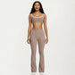 High Waist Flare Yoga Pants with Contrast Side Stripe Stretch Fit Athletic Workout Leggings