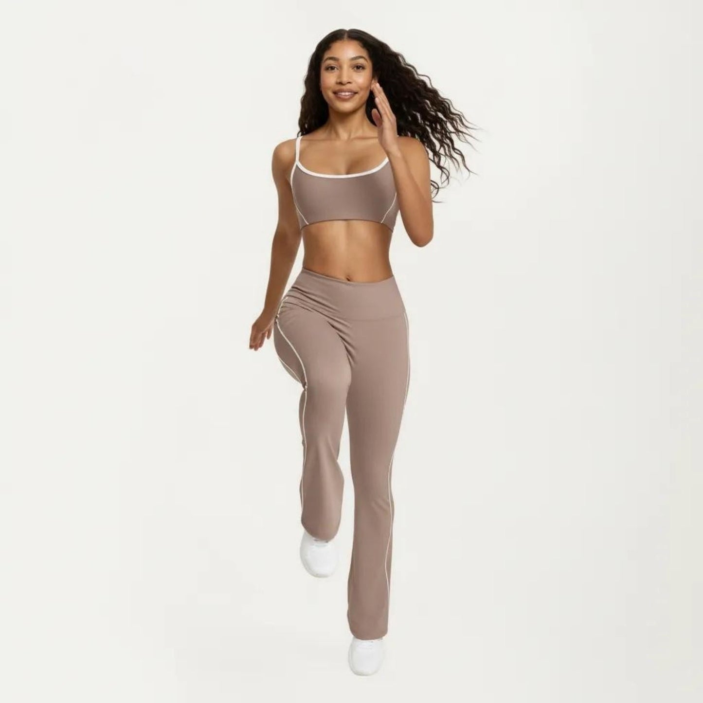 High Waist Flare Yoga Pants with Contrast Side Stripe Stretch Fit Athletic Workout Leggings